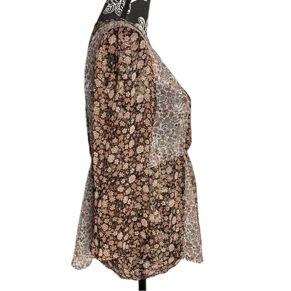 Maurice’s Vintage Boho Style Sheer Floral Blouse 3/4 Bell Sleeve Elastic Waist M - Picture 2 of 11